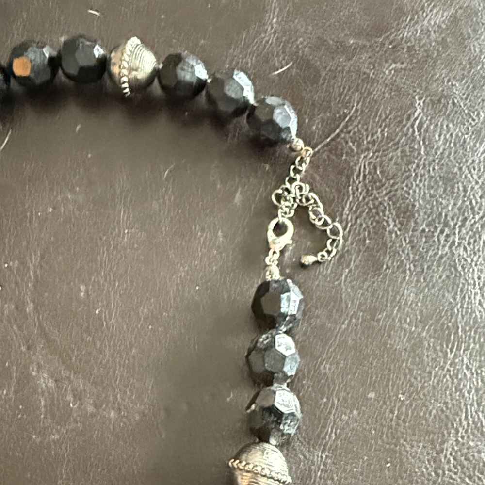 Black Beaded Cross Pendant Necklace - Picture 2 of 2